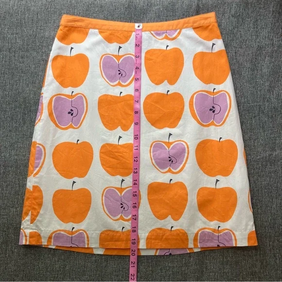 Boden Apple Print Skirt 100% Cotton ALine 4 Petite 4P - Picture 7 of 11